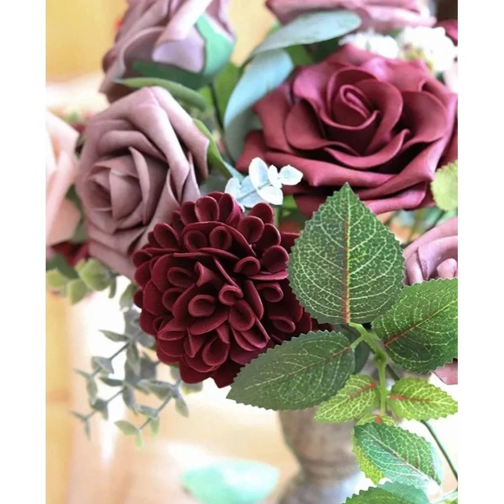 24 count Burgundy Hydrangeas Dusty Rose Flowers Pink Blush Bouquet Centerpiece